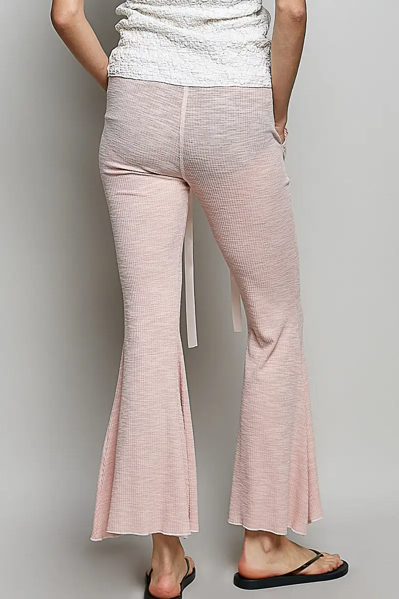 Relaxed Drawstring Textured Ribbed Knit Pants