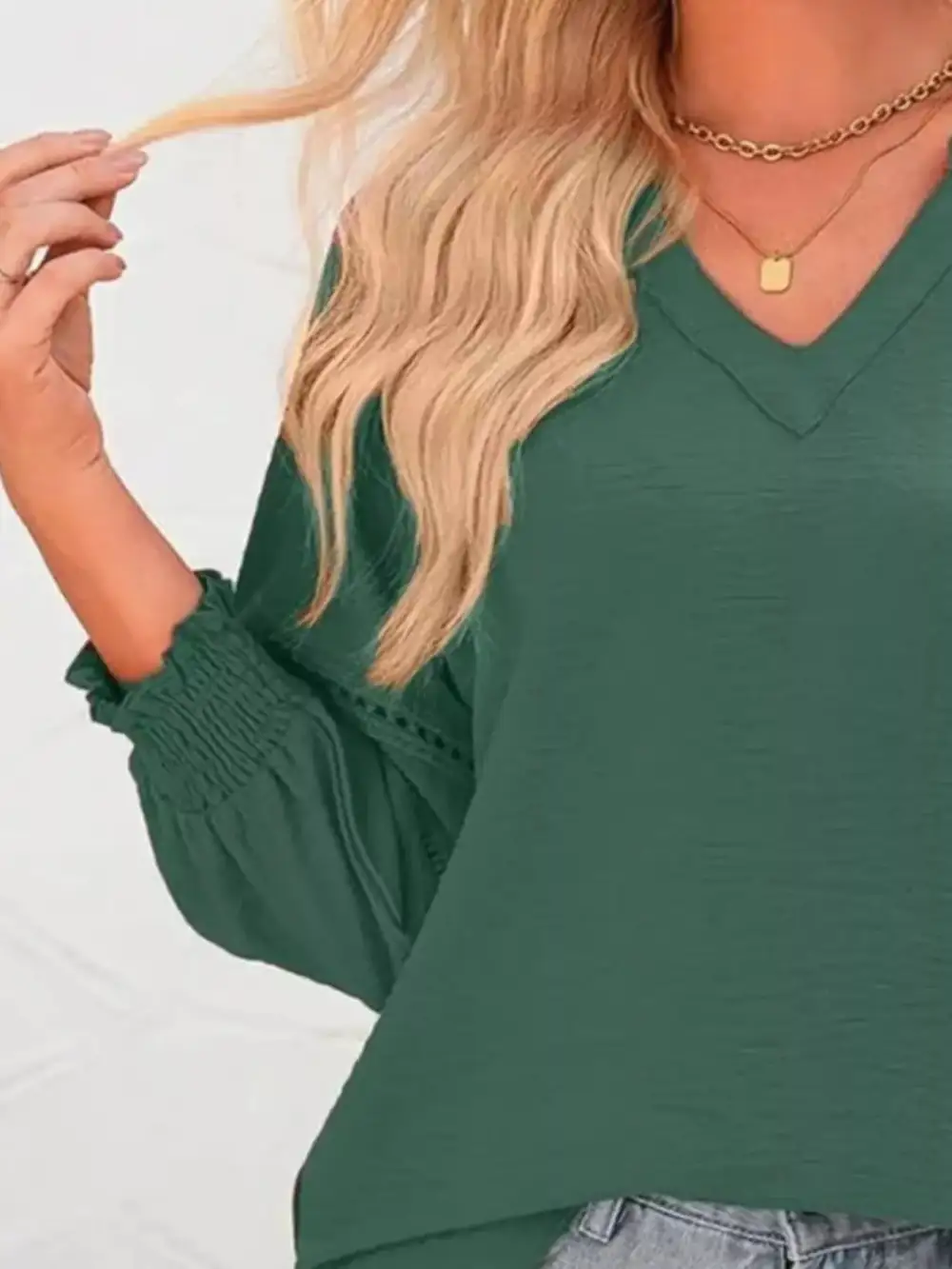 Smocked Long Sleeve Blouse