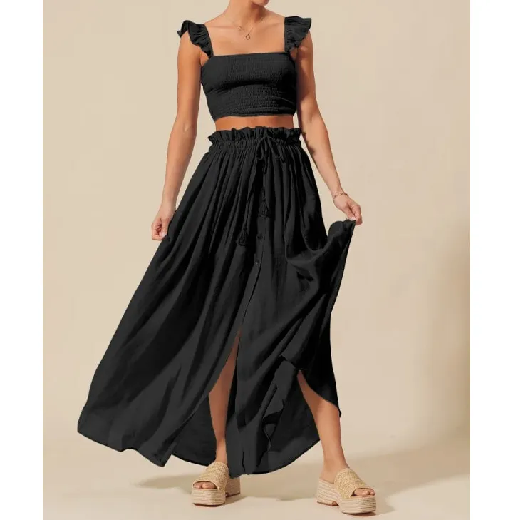 So Me Smocked Top and Flowy Maxi Skirt Set