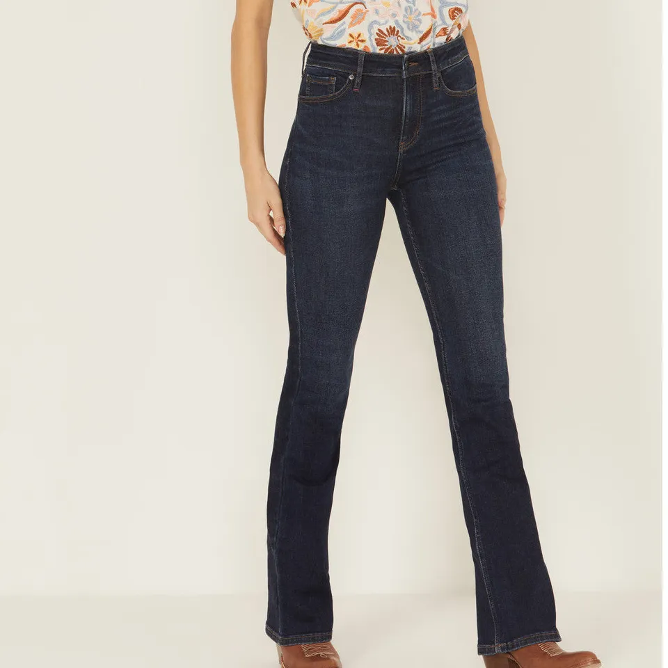 Refined High Rise Bootcut Stretch Denim Embroidered Jeans