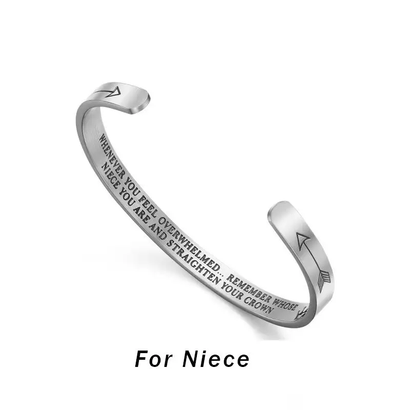 Inspirational Personalized Her Him Engraved Mantra Crown Bangle Bracelet