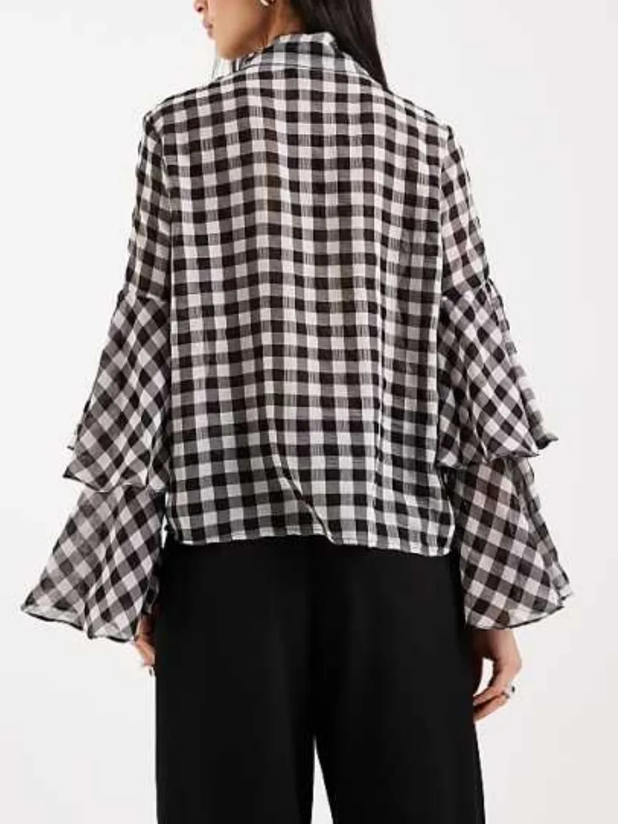 Bell Sleeve Gingham Blouse