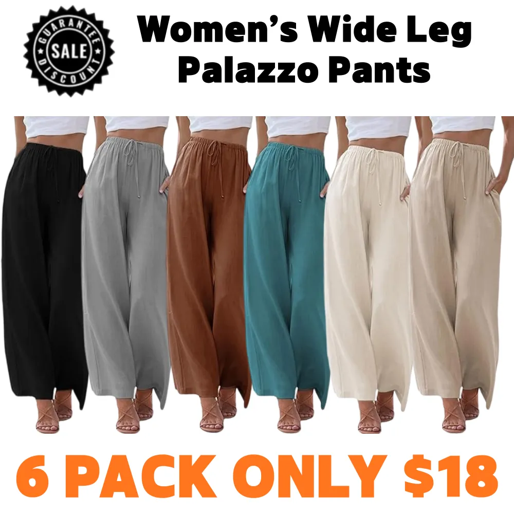Women’s Wide Leg Palazzo Pants with Pockets – Lightweight Summer Trousers