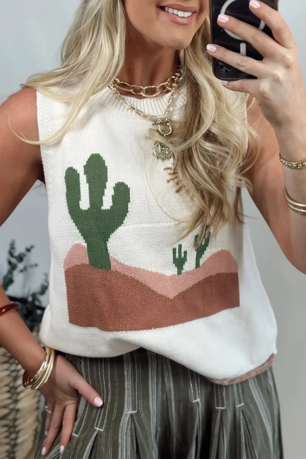 Cactus Western Oasis Relaxed Sweater Vest