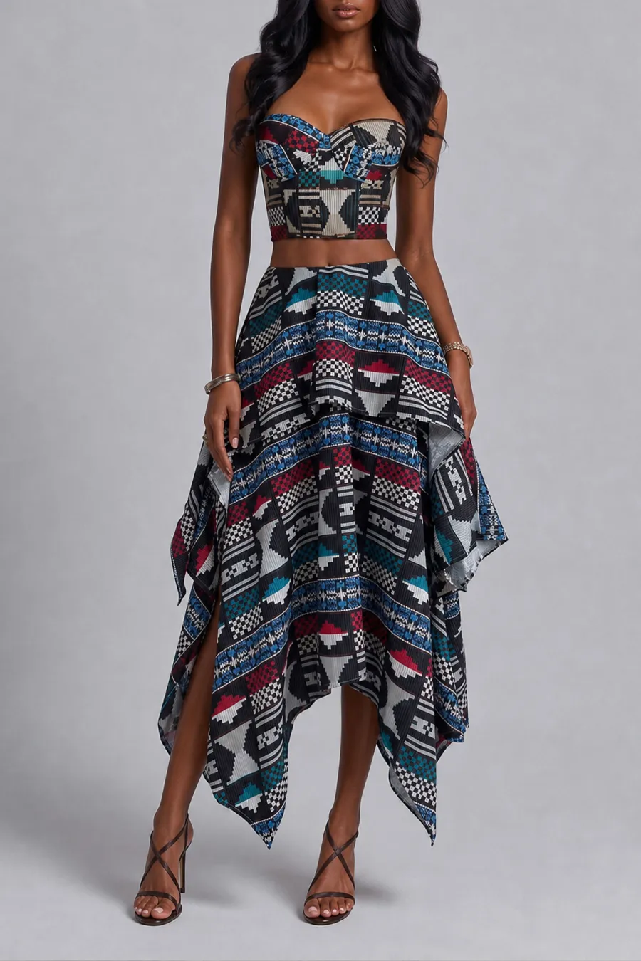 Off Shoulder Printed Matching Skirt Set