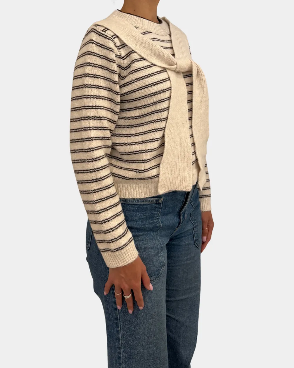 Draped Shoulder Stripe Top