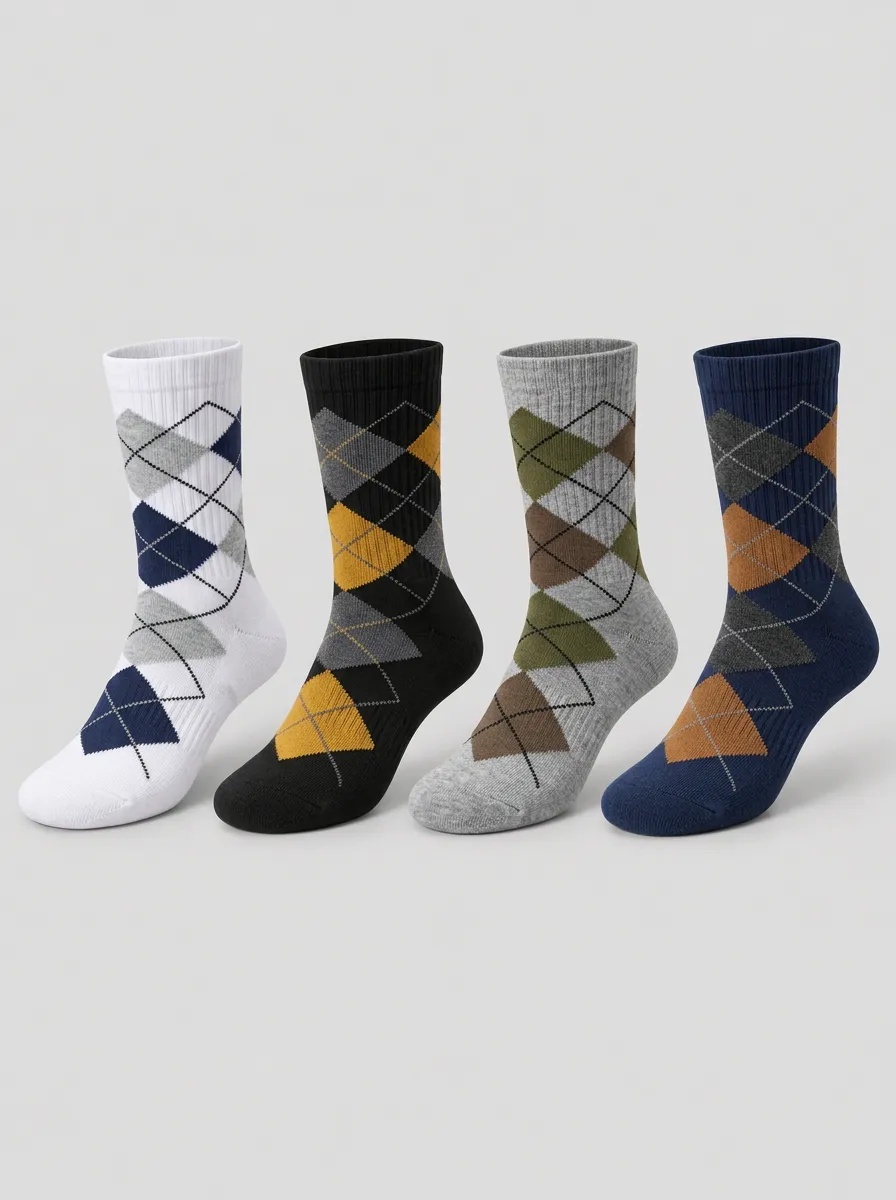 Men's Argyle Pattern Crew Socks - 4 Pack 4-Pack