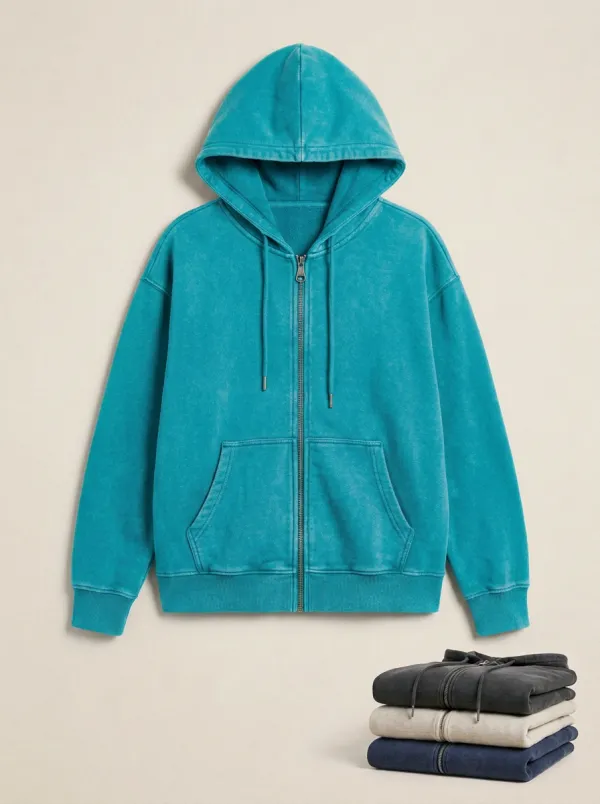 Vintage-Wash Unisex Zip-Up Hooded Jacket