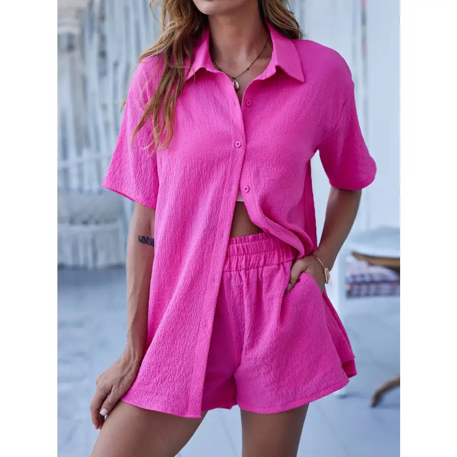 Relaxed Button Up Half Sleeve Top and Shorts Set