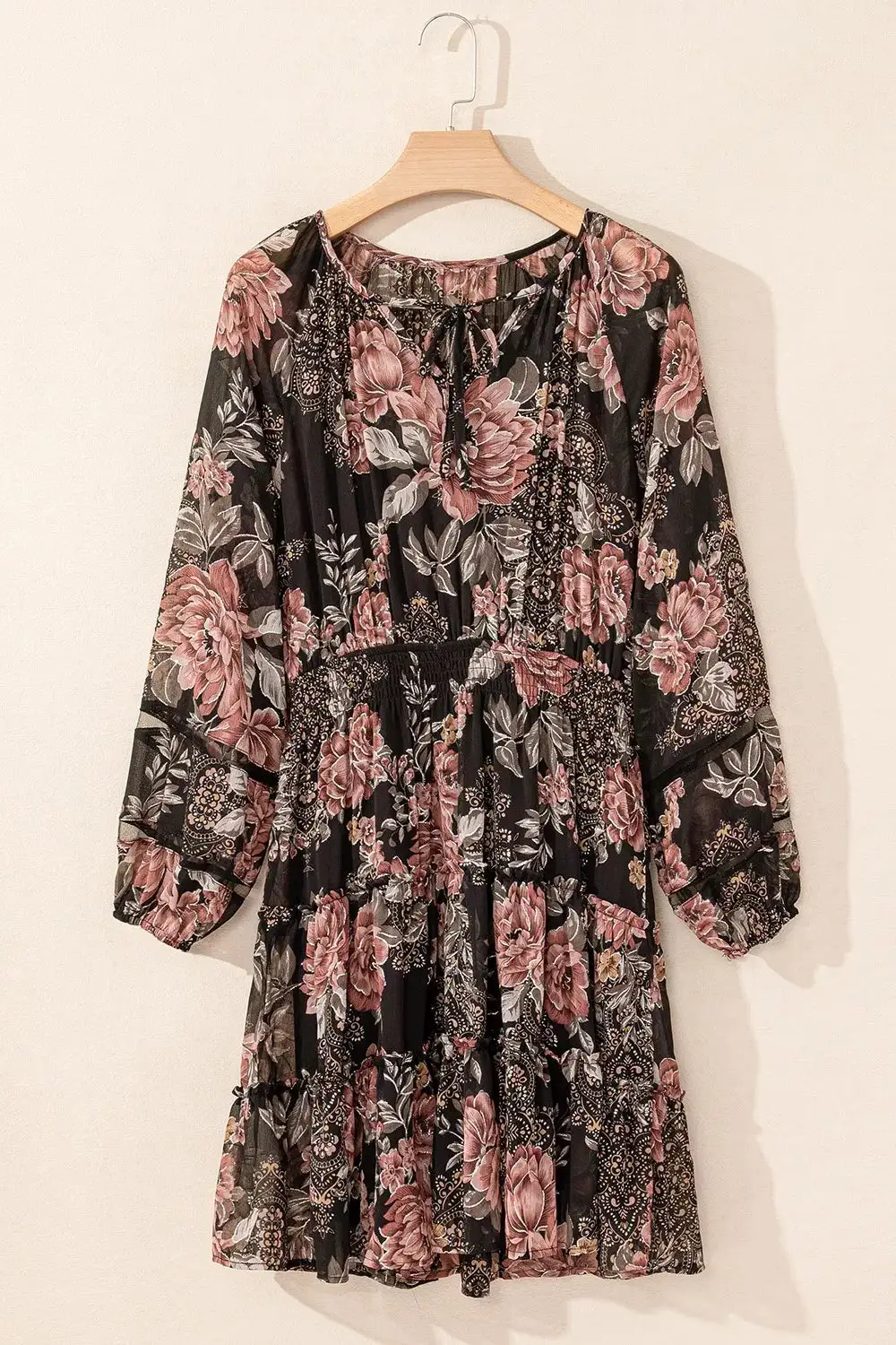 Textured Detail Floral Printed Mini Dress