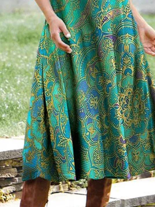 Casual Floral Print V Neck Long Sleeves Shift Dress