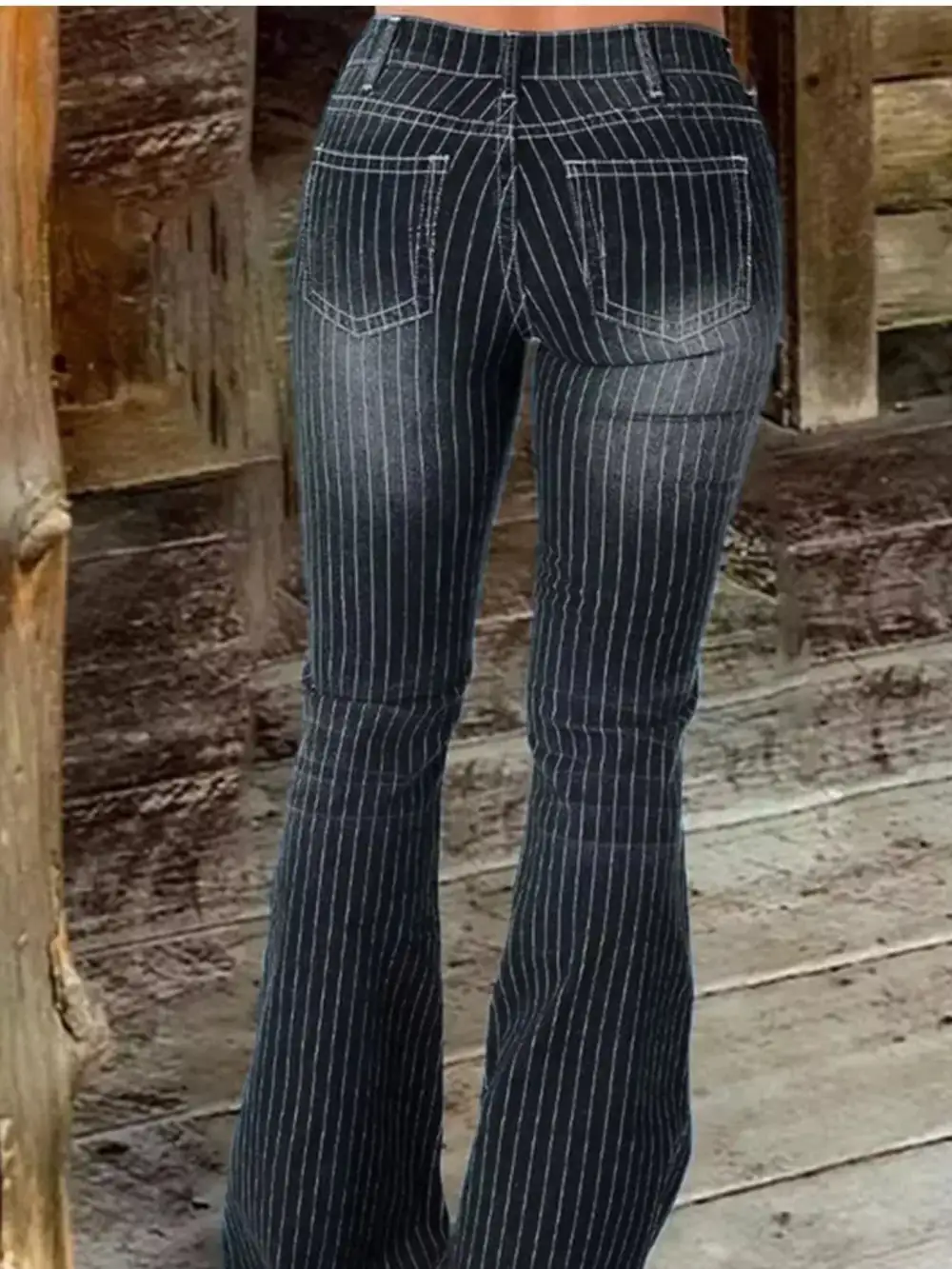 Flare Leg Button Denim Jeans