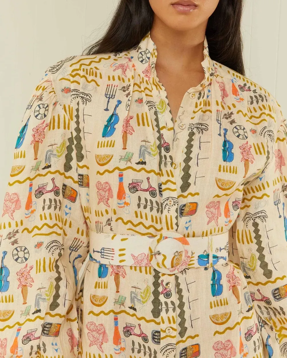 Linen Stand-Up Collar Dress