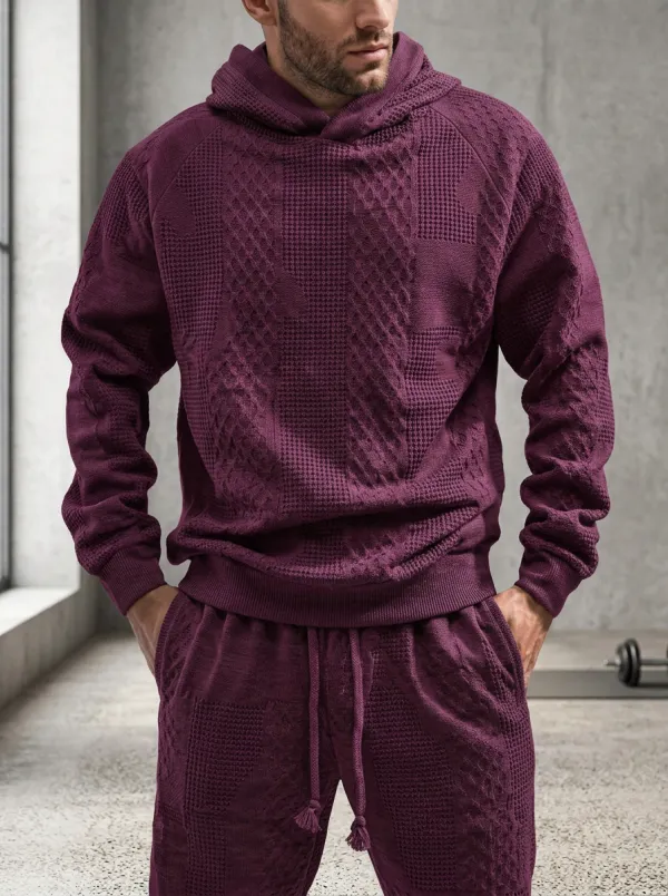 Hooded Jogger Textured-Knit Men's Knit Hoodie Jogger Set