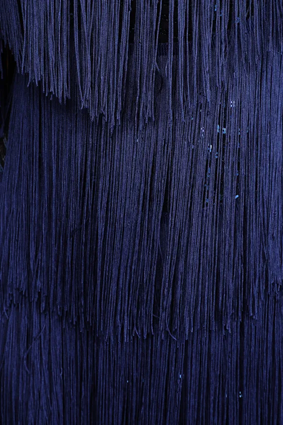 Get in the Groove Navy Blue Sequin Fringe Bodycon Dress