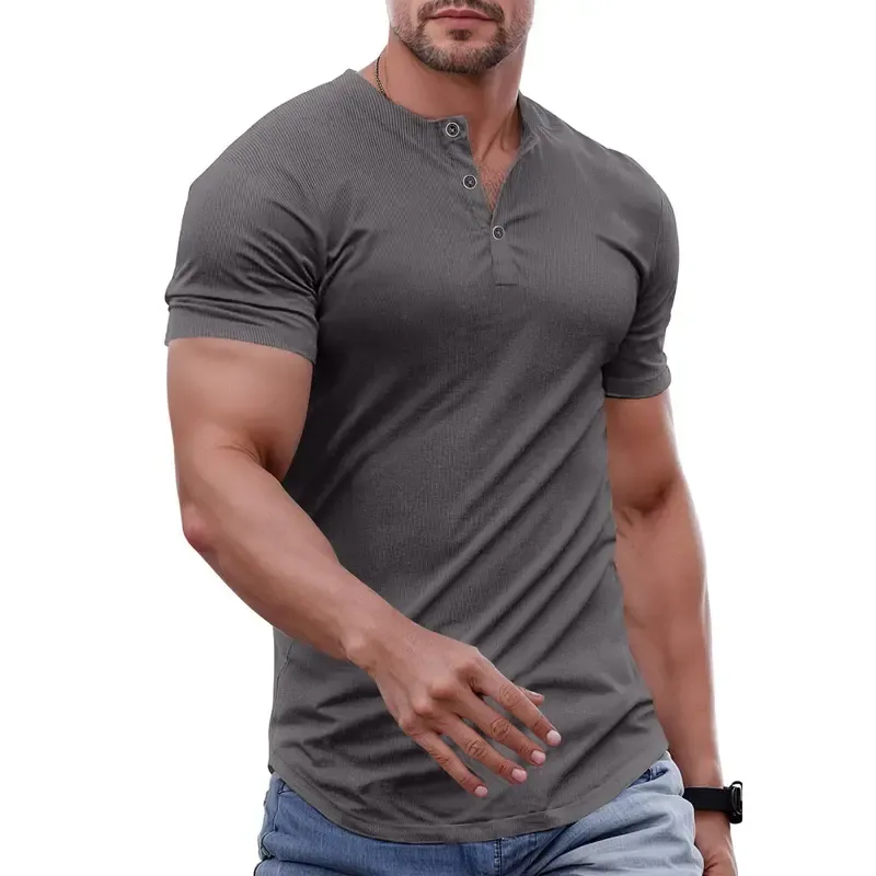 Men's Slim Fit Henley Shirt - Gym & Casual Wear