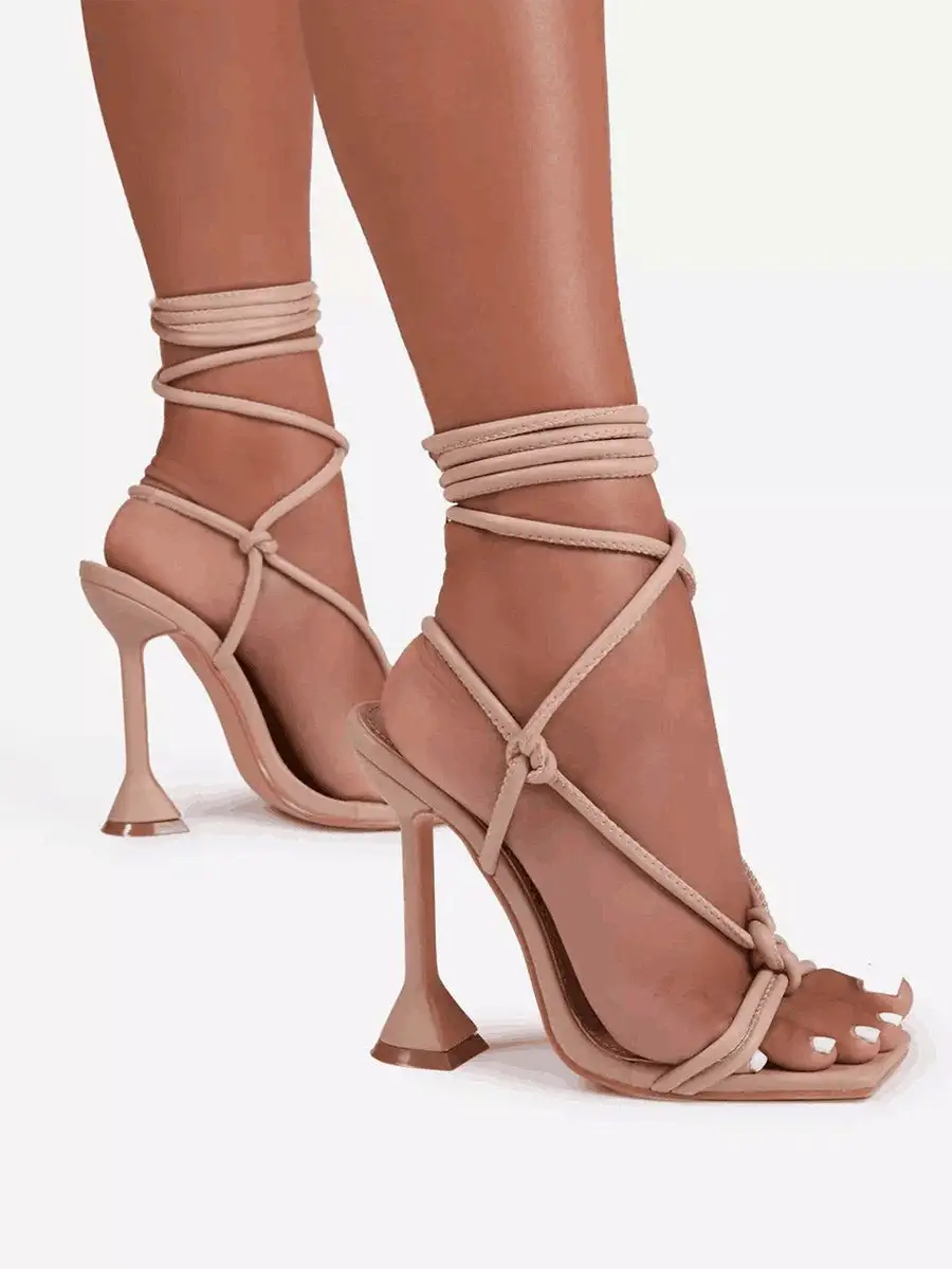 Knot Detail Open-Toe Panel Square Heeled Sandals