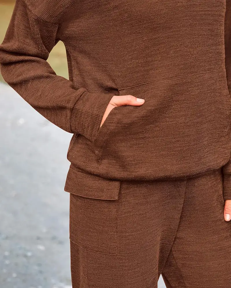 Casual Two-Piece Cargo Sweatsuit Set Hoodie and Pants