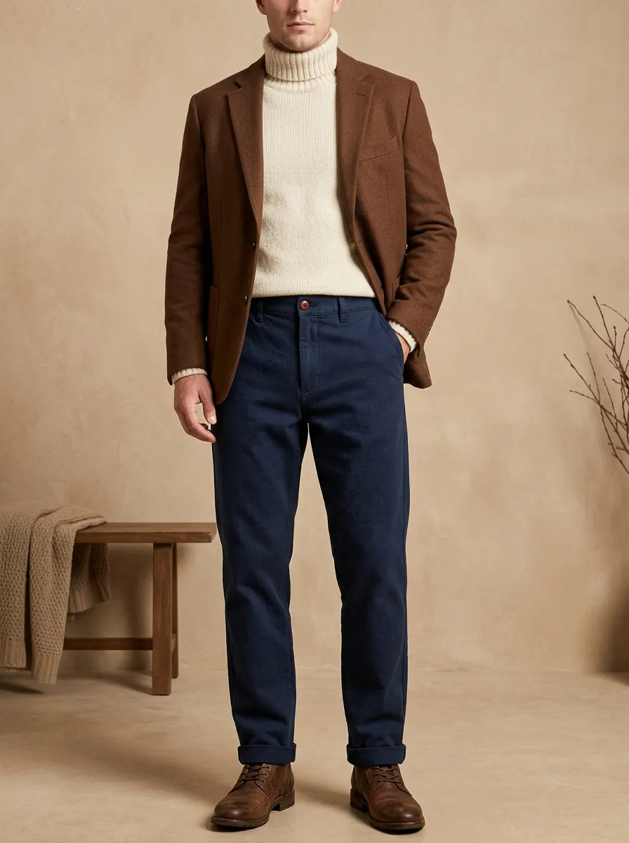 Men's Autumn Winter Chino Casual Button Fly Pants