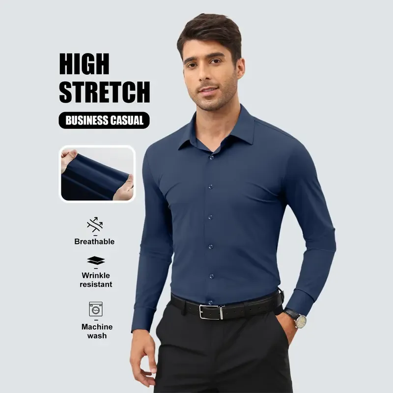 Men‘s Dress Shirts 16-Way Stretch Slim Fit Long Sleeve Button Down Shirts Wrinkle Free Traveler Shirts