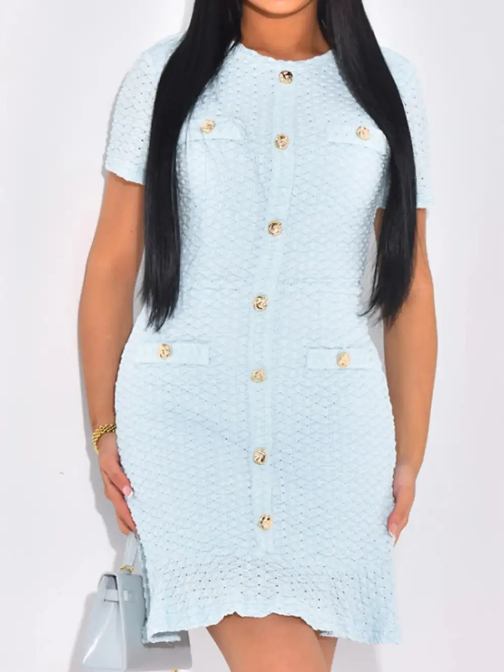 Lightweight Feel Button Front Short Sleeve Dress