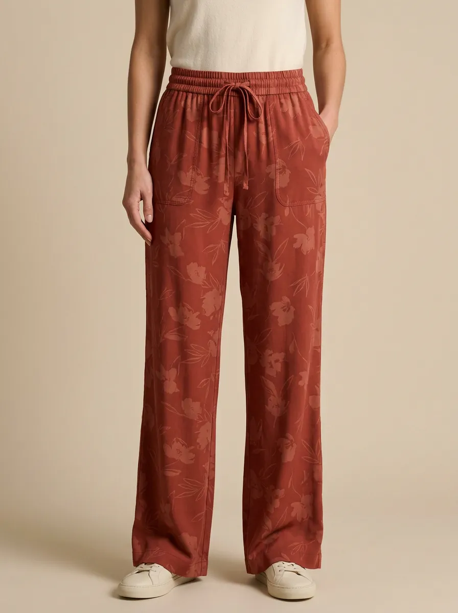 Relaxed Wide-Leg Floral Printed Women's Wide-Leg Pants