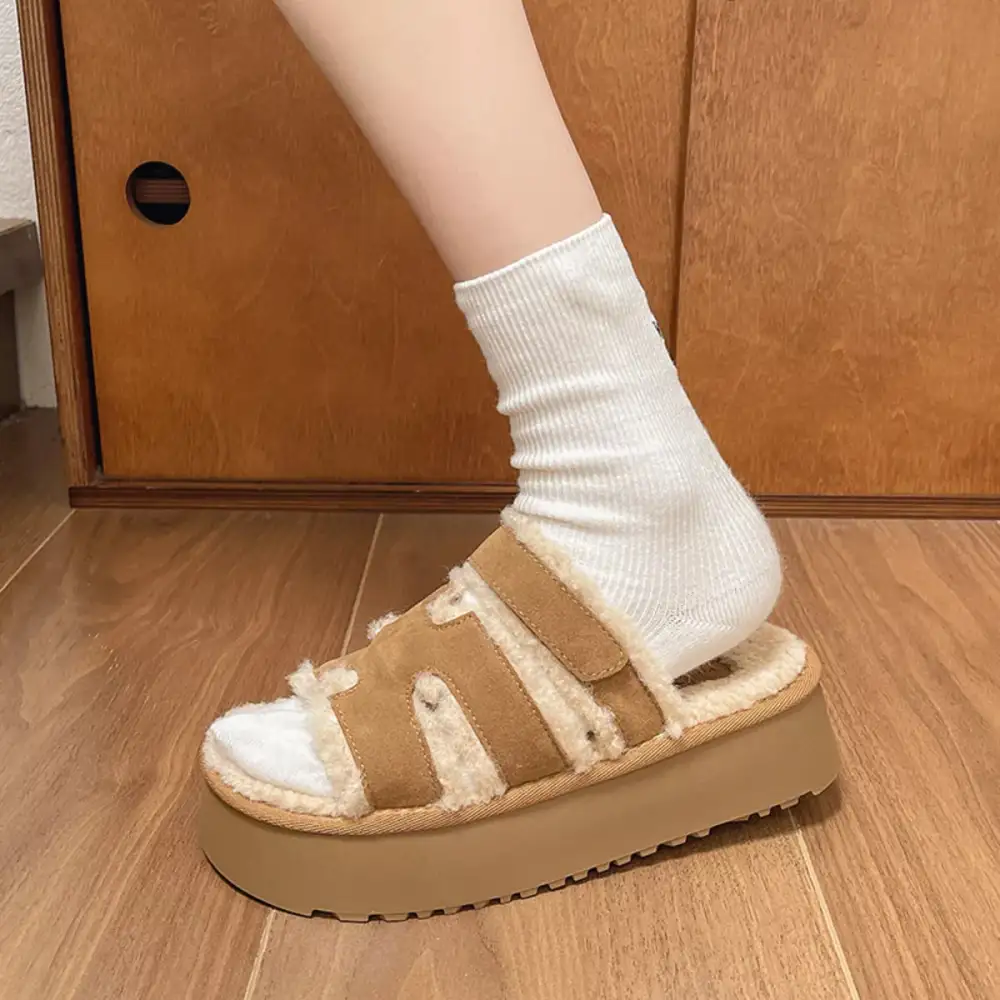 Fluffy Platform Velcro Slippers