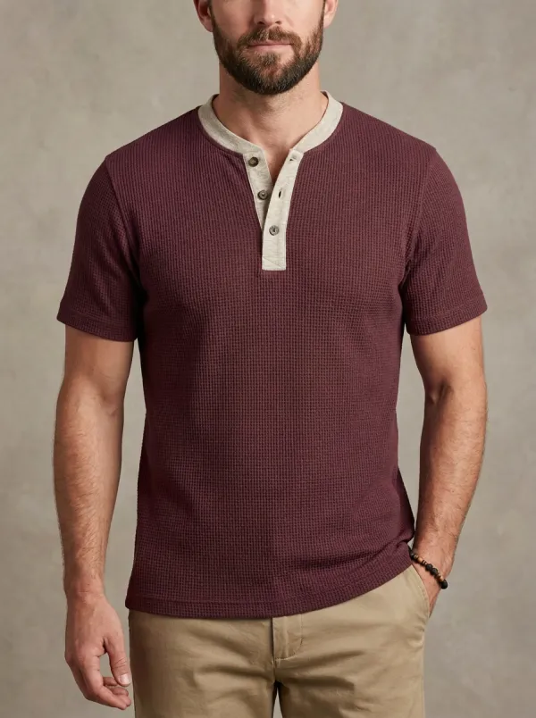 Men's Streamlined Waffle Knit Henley Shirt