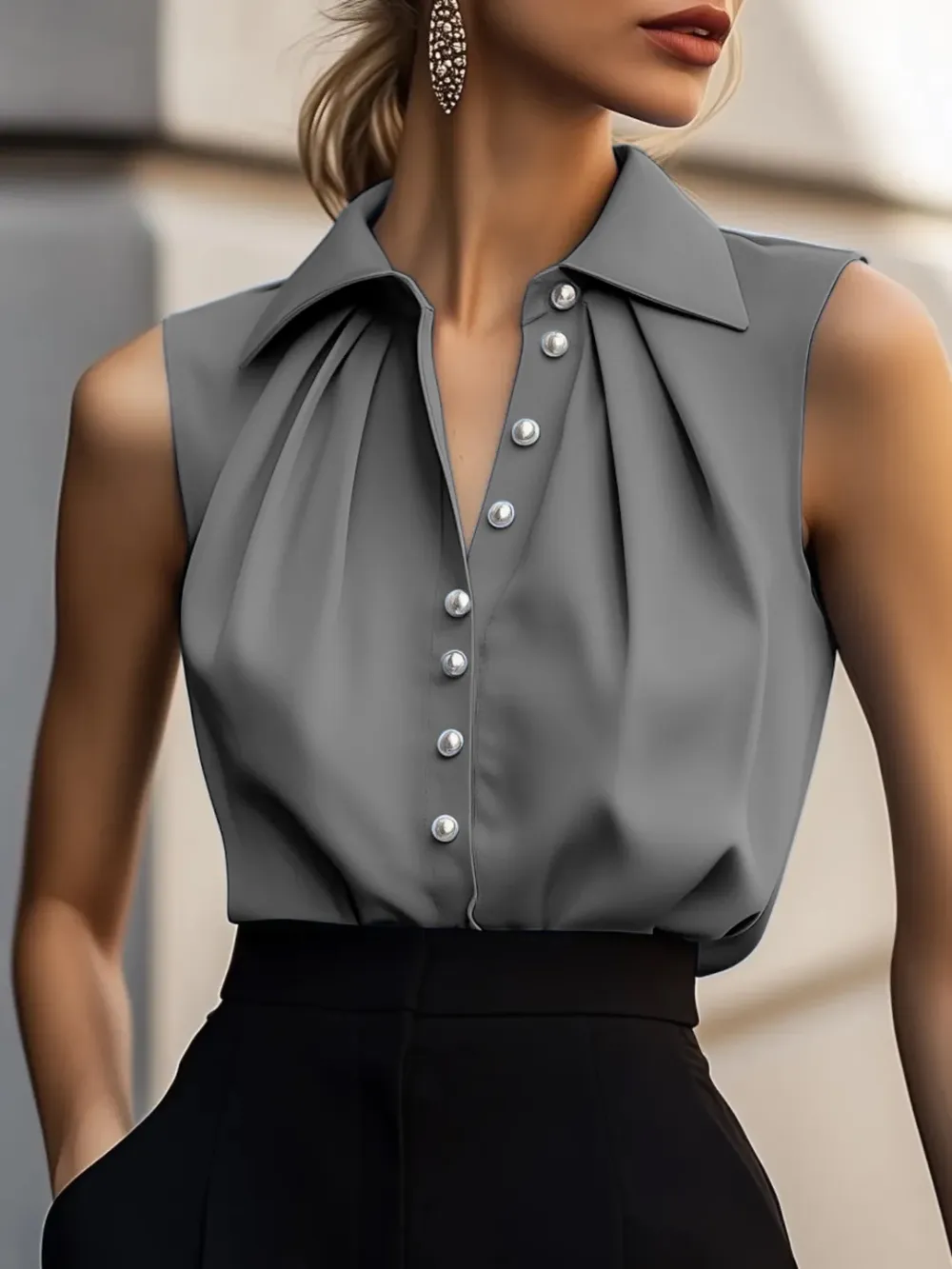 Fashion Satin Shirt Sleeveless Top