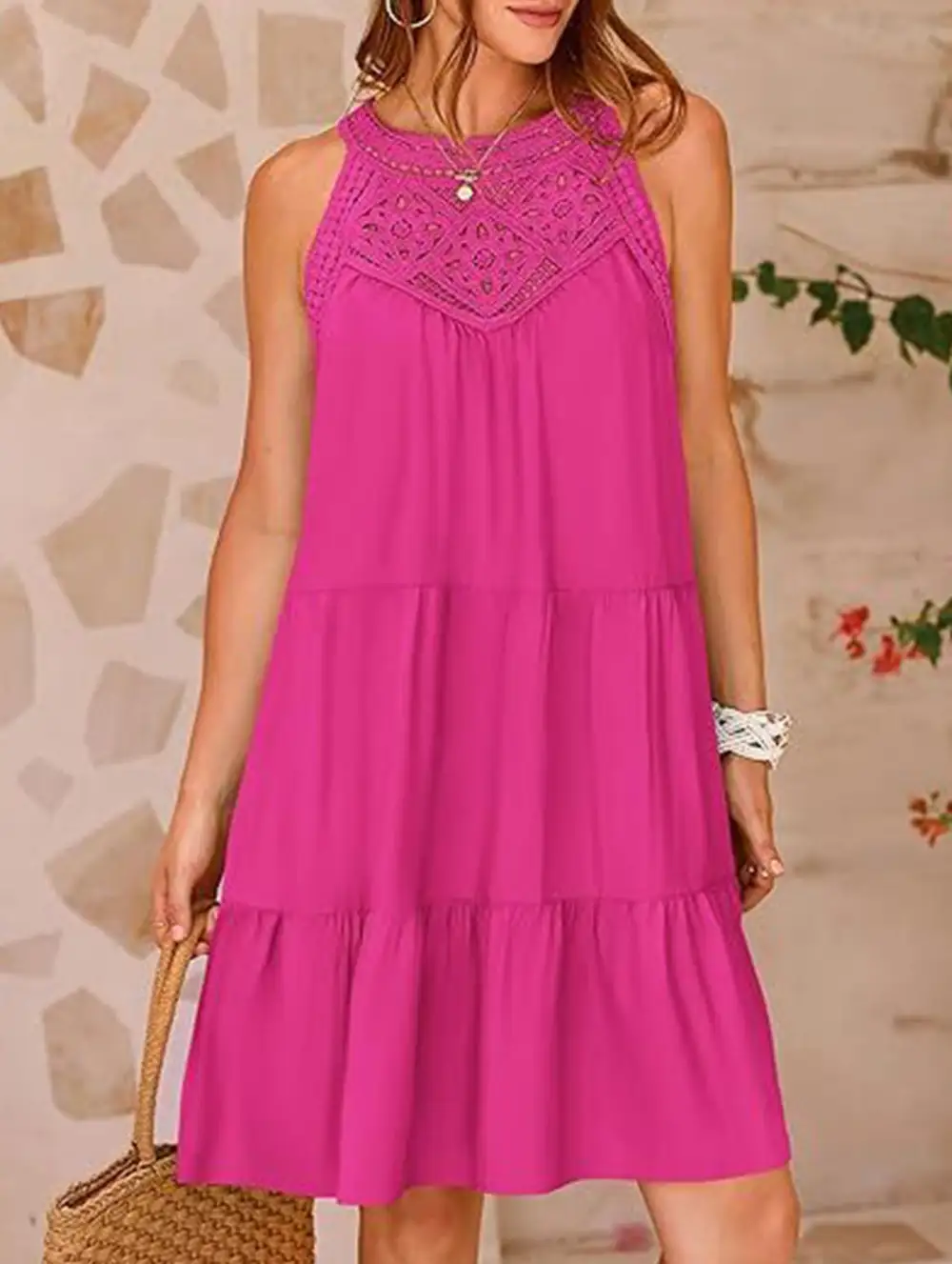 Lace Patch Halter A Line Dress
