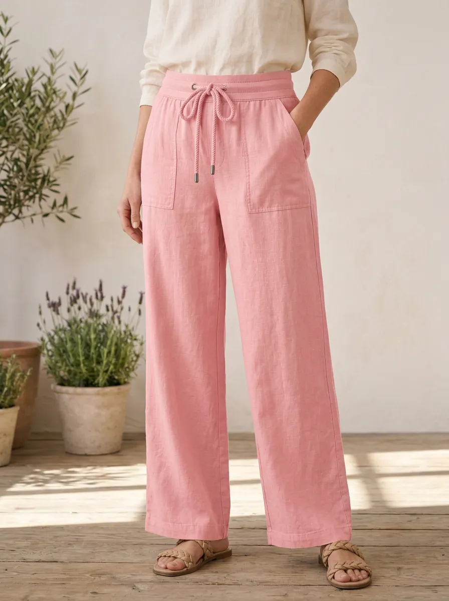 Women's Minimal Wide Leg Adjustable Drawstring Waist Pants