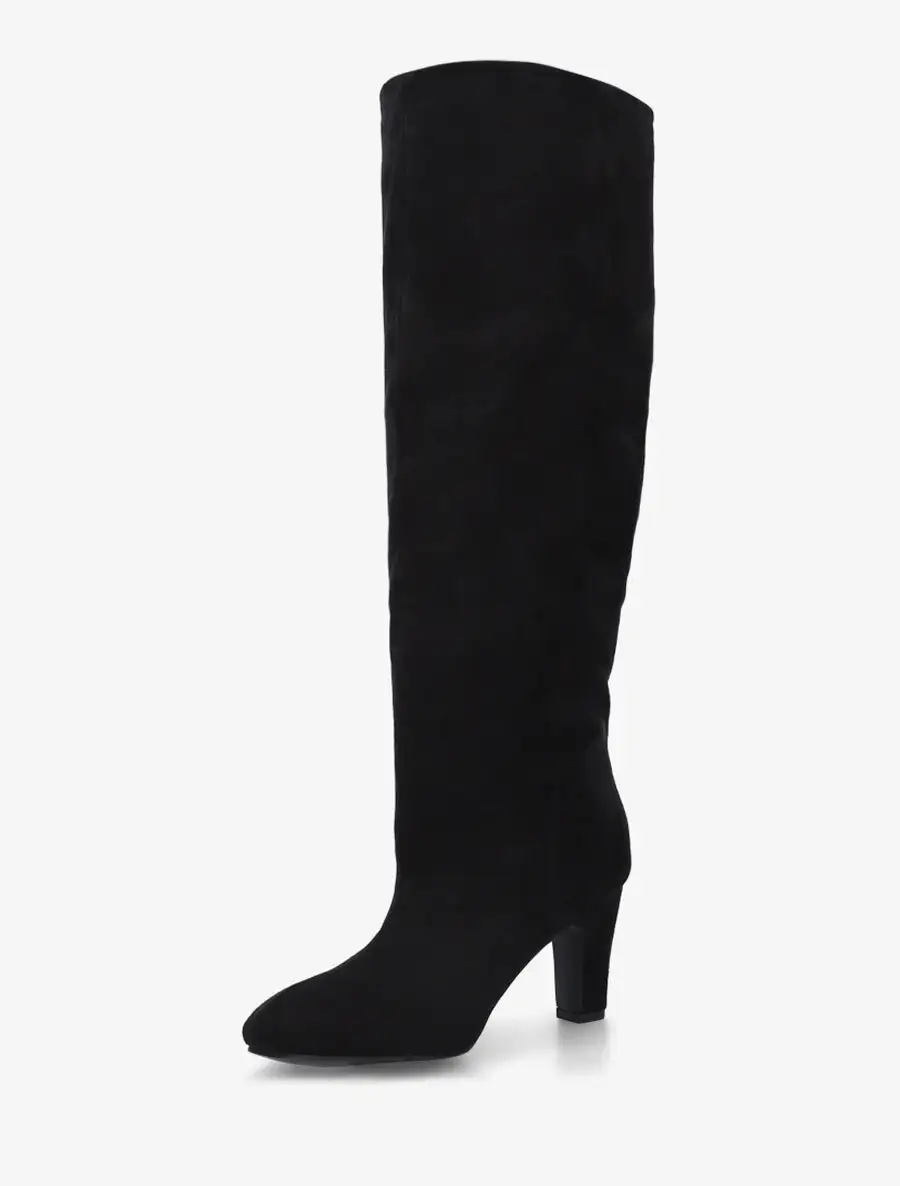Graceful Block Heel Faux Suede Knee High Boots