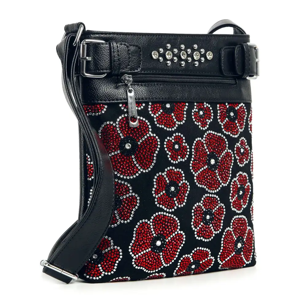 Modern Detail Crystal Accent Pocketed Faux Leather Crossbody Bag