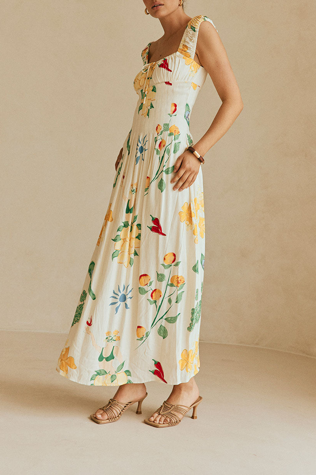 Square Neck Floral Print Maxi Dress