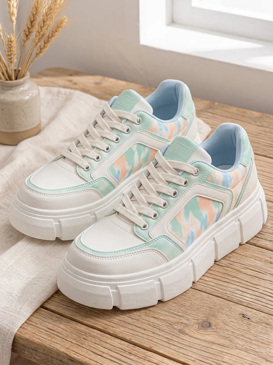 Women's Lifestyle Pastel Tie-Dye Pattern Skate Shoes