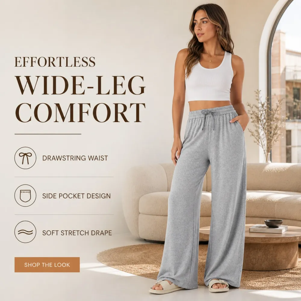 Women's High Waisted Drawstring Wide Leg Casual Pants