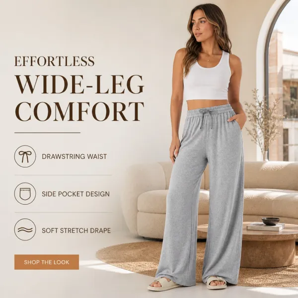 Women's High Waisted Drawstring Wide Leg Casual Pants