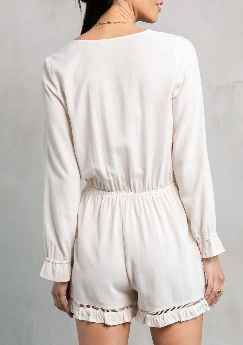 Tied V-Neck Ruffle Sleeve Romper