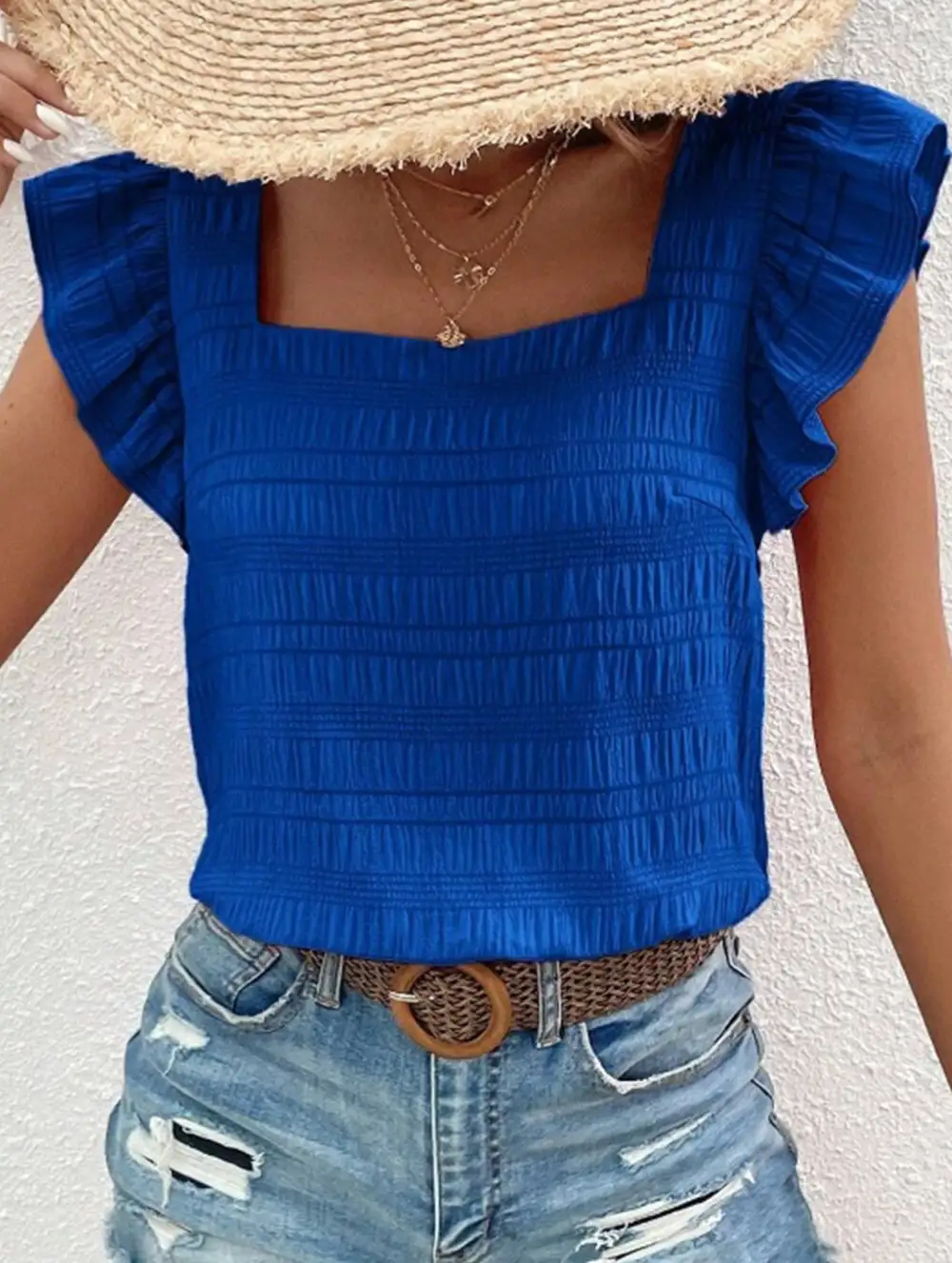 Square Neck Short Sleeves T Shirts Tee