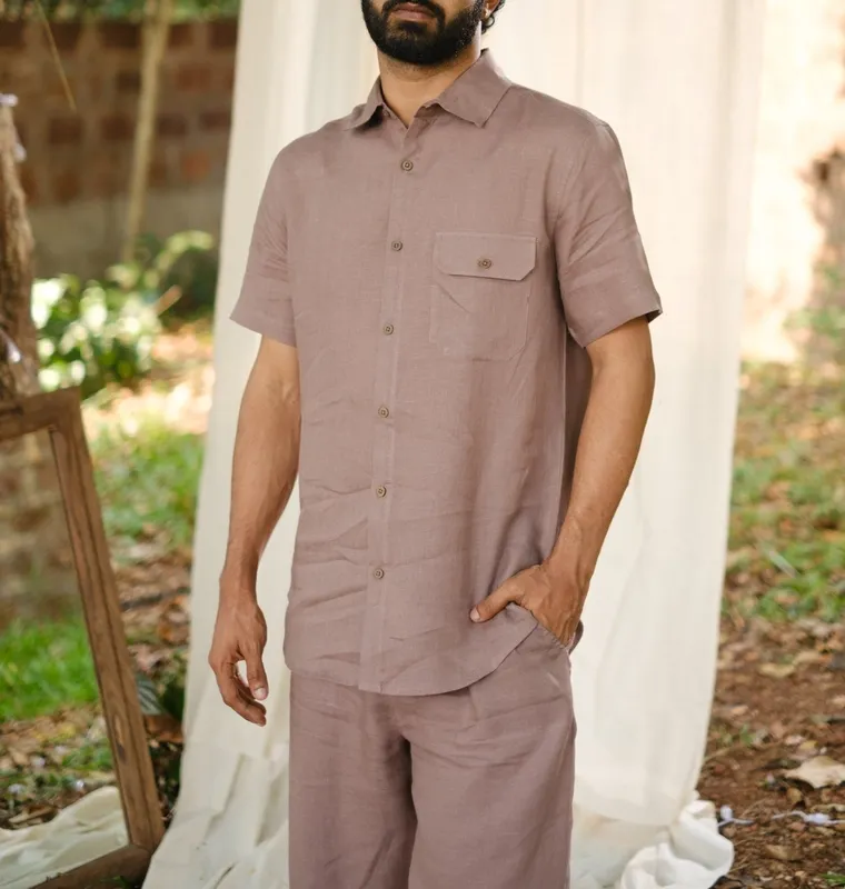 Taupe Short Sleeve Linen Shirt