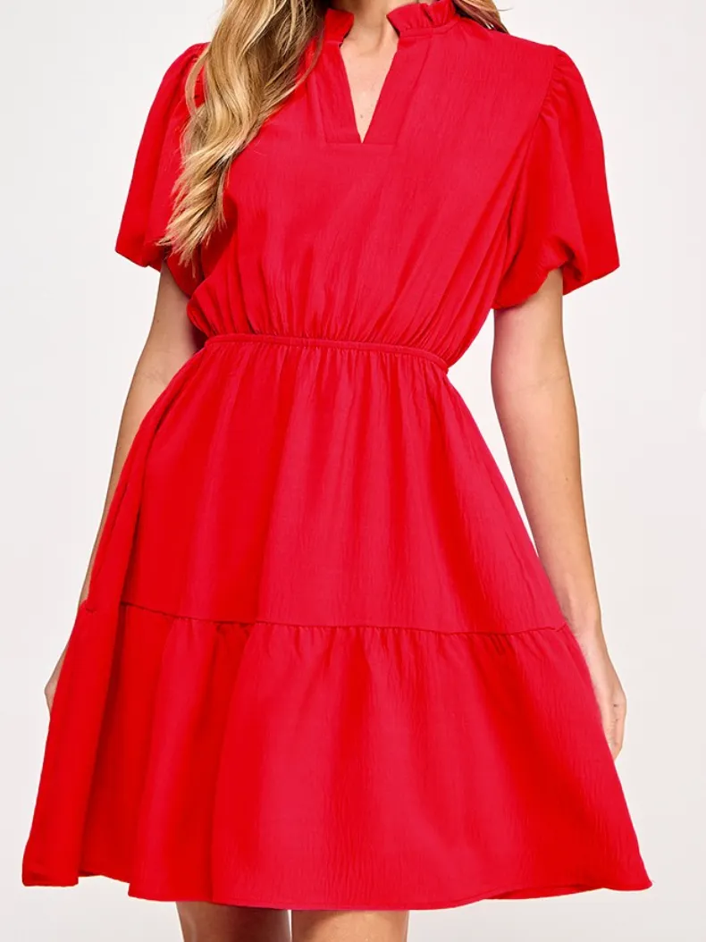 Ruffle Sleeve V Neck Dress