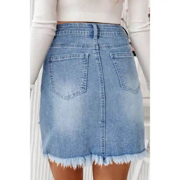 Distressed Raw Hem Heart Denim Skirt