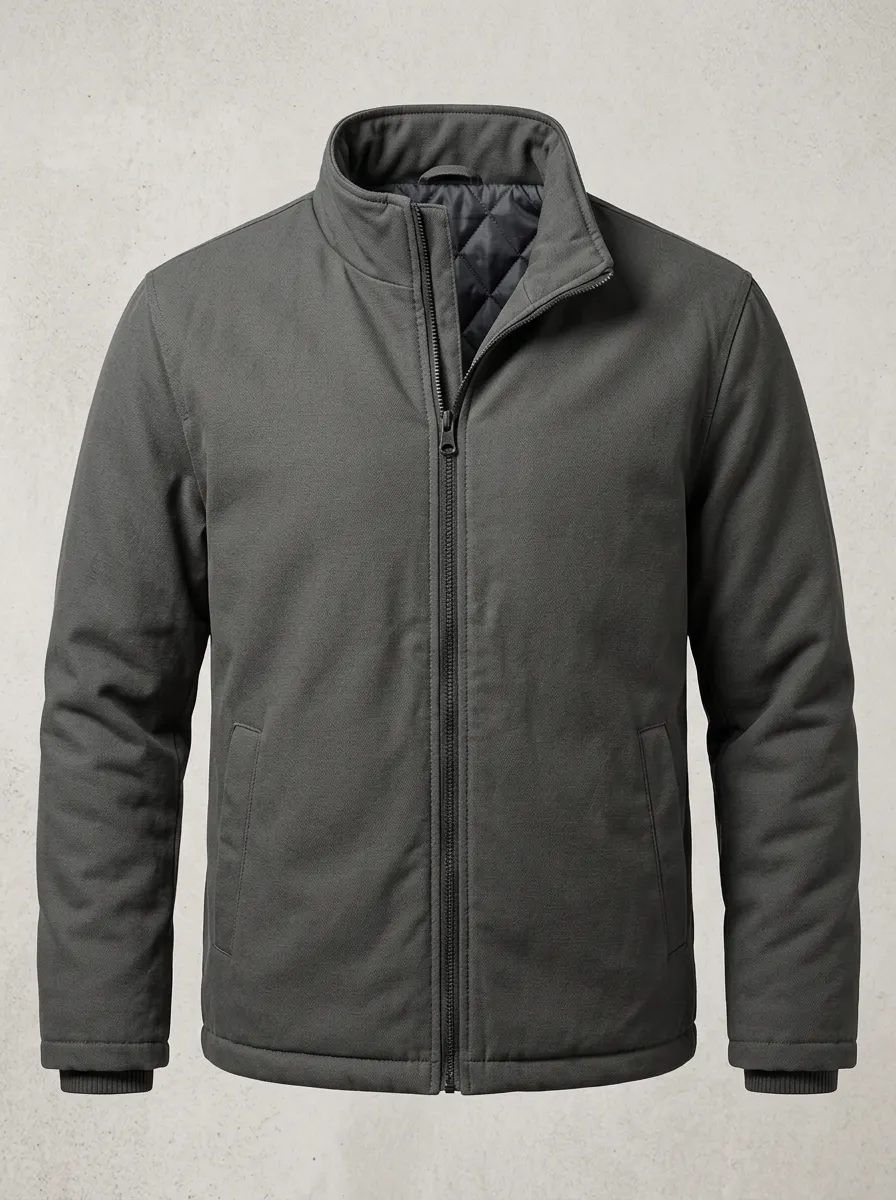 Men's Norse-Geometric Stand-Collar Quilted Denim-Look Jacket