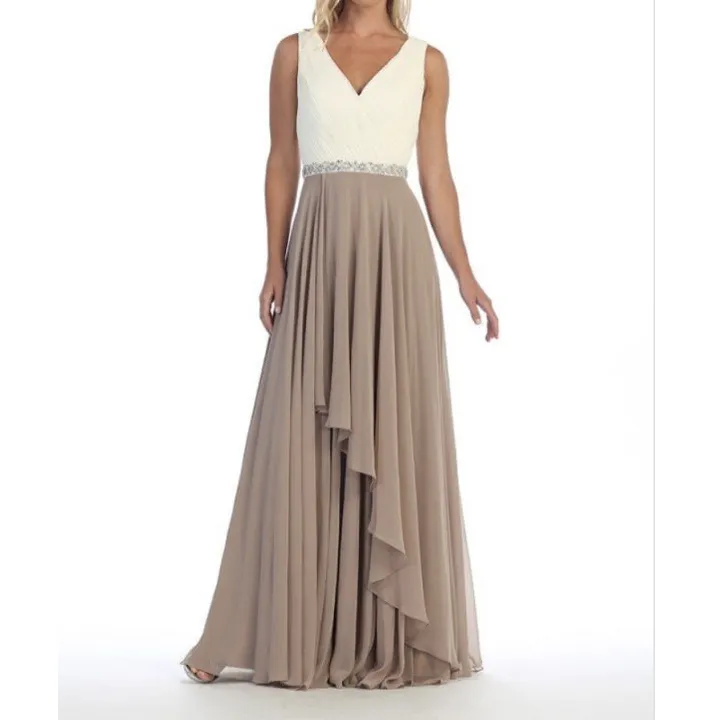Sleeveless V Neck Dress with Pleated Detailing and Embellished Waist