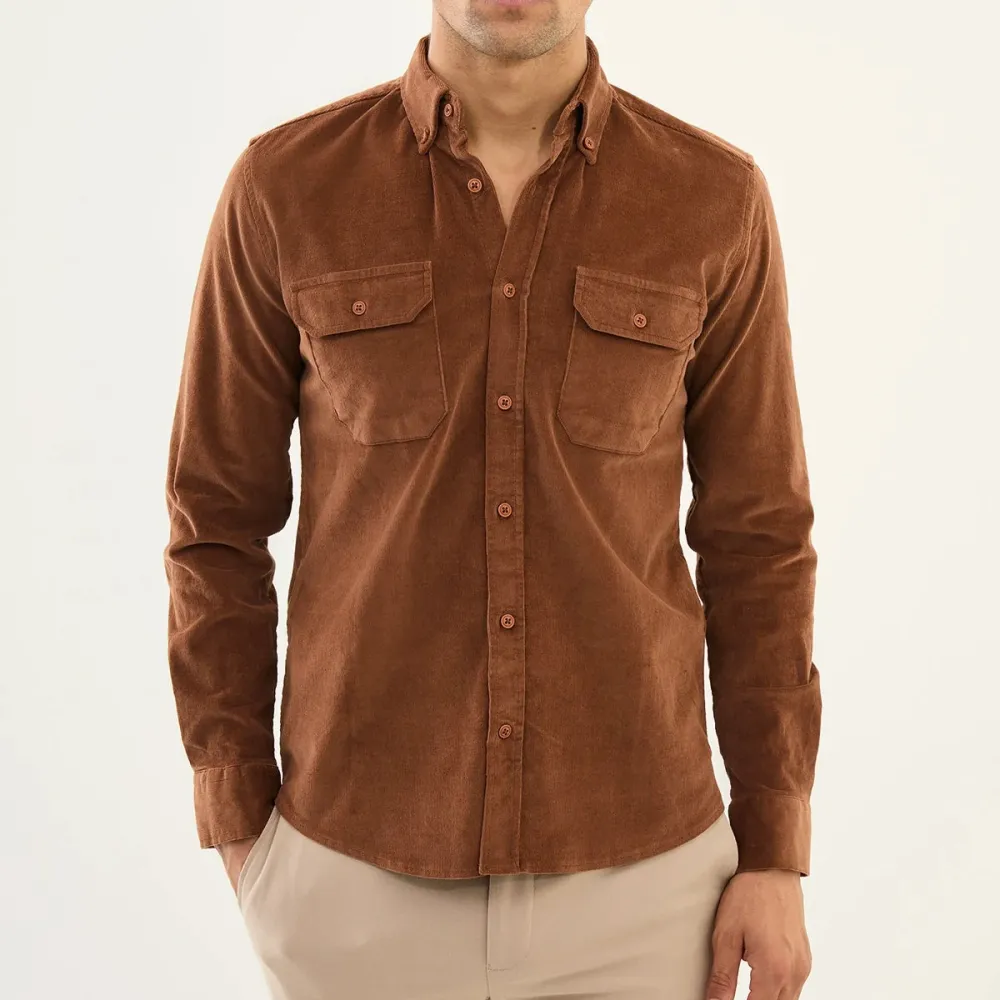 Hidden Button Velvet Cotton Shirt