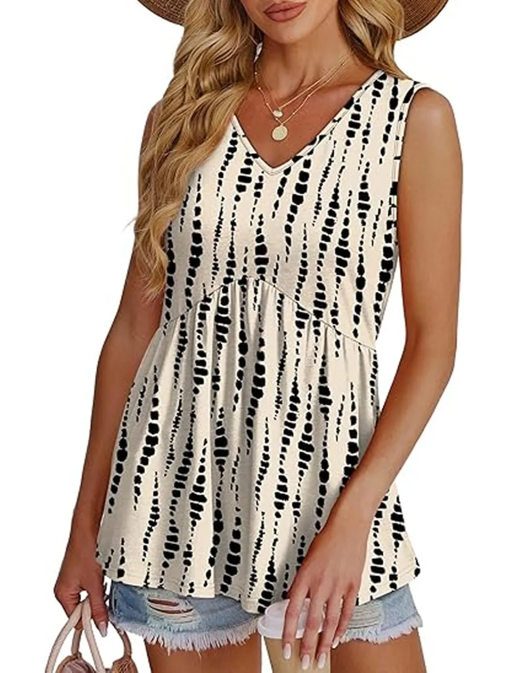 Womens Tank Tops 2025 Flowy Peplum Tops For Women Dressy Sleeveless V Neck Babydoll Tank Tops