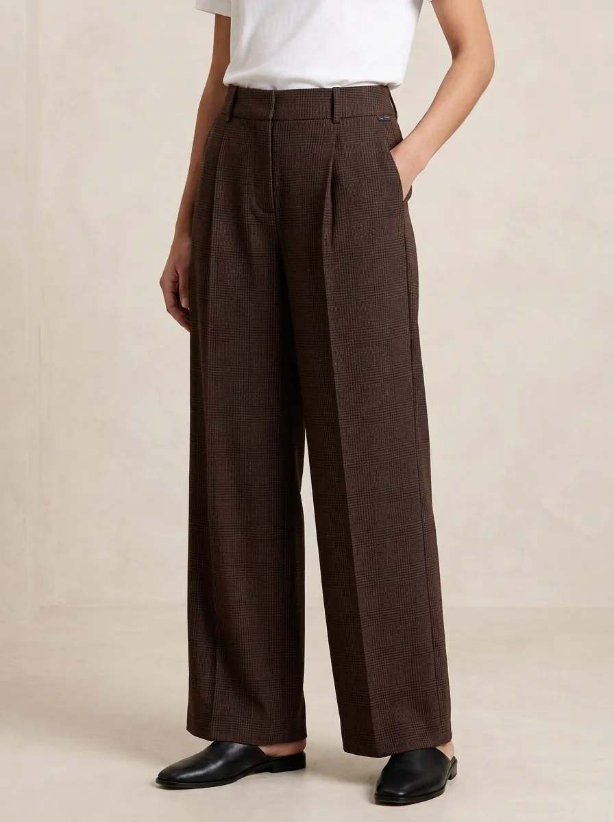 Soft Wide-Leg Plaid Printed Women's Wide-Leg Pants