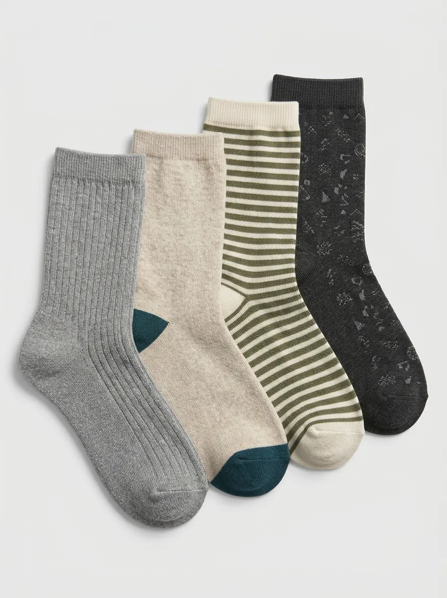 Relaxed Striped Four-Pair Crew Socks