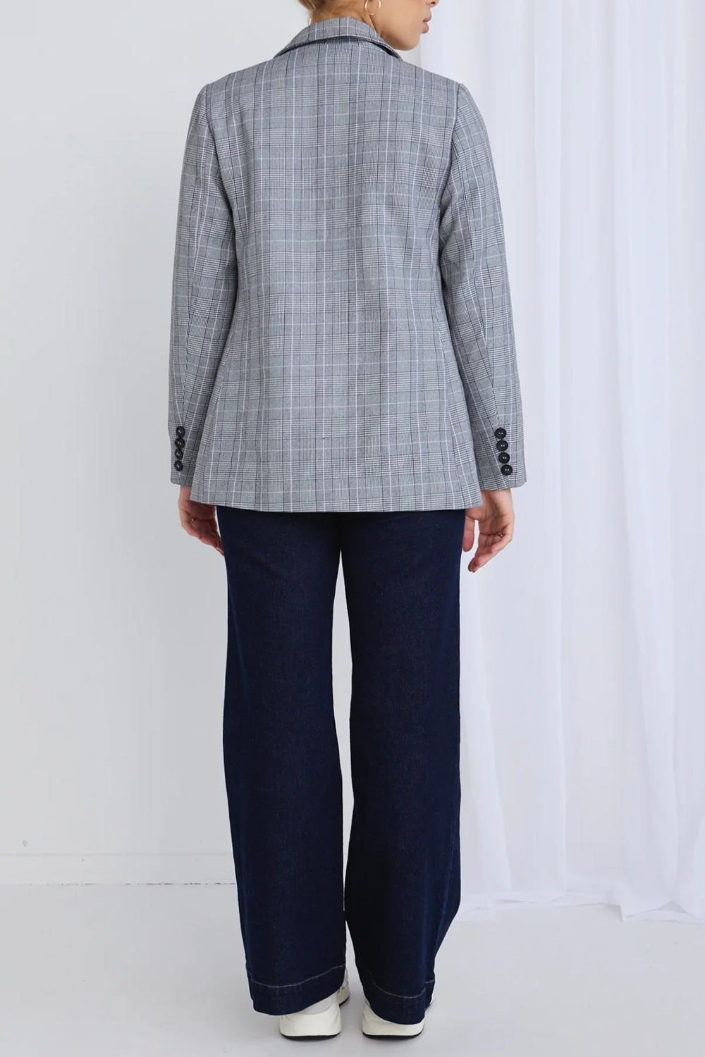 Light Grey Check Boyfriend Fit Blazer