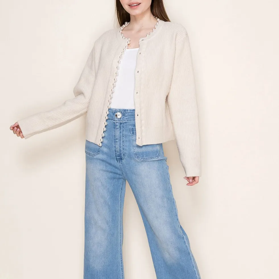 Button Front Pearl Detail Cardigan